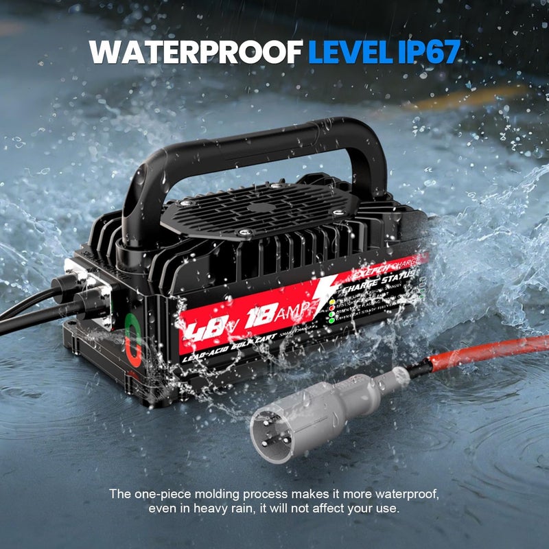 EXEFCH 48 Volt 18 Amp Golf Cart Charger with 3-Pin Round Plug for Club Car Precedent & DS Series Only for Lead Acid Battery Pro - Image 4